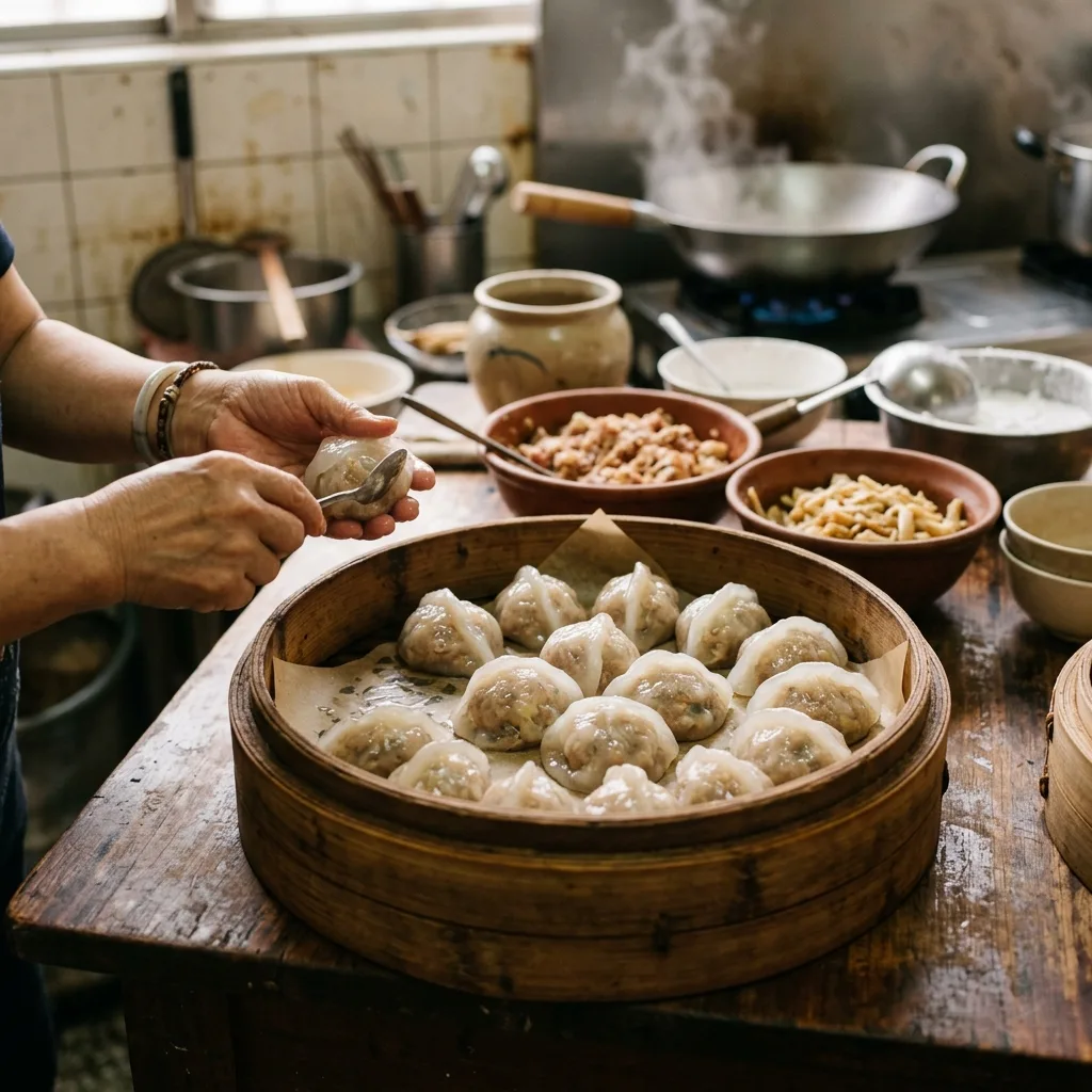 手工肉圓製作與蒸籠炊蒸過程