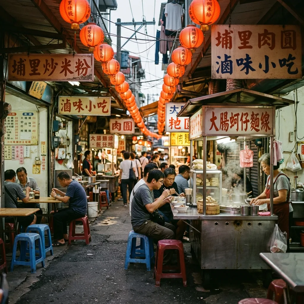埔里街頭小吃巷弄,燈籠高掛的昭和感街景