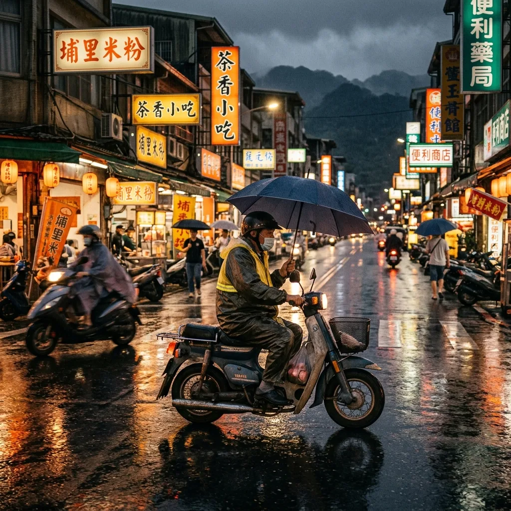 埔里人的雨天特技：單手騎車撐傘的神秘平衡感